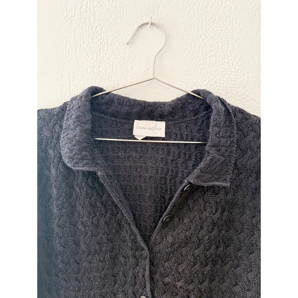 Vintage Black Knit Collared Button Down - Size M - Picture 3 of 5